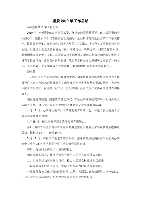 最新-团委2019年工作总结 精品