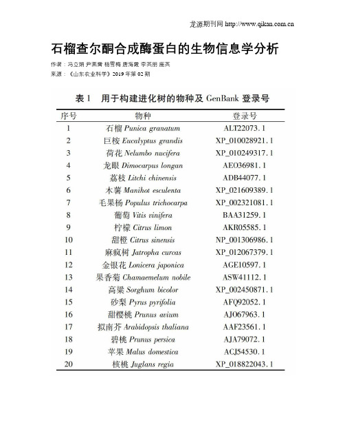 石榴查尔酮合成酶蛋白的生物信息学分析