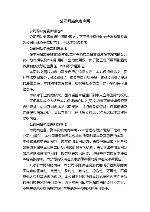 公司网站免责声明范本