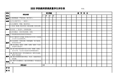 教师授课质量学生评价表模板