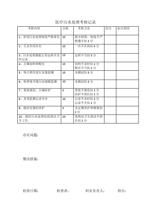 医疗污水处理考核记录