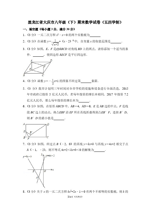 黑龙江省大庆市八年级(下)期末数学试卷(五四学制)