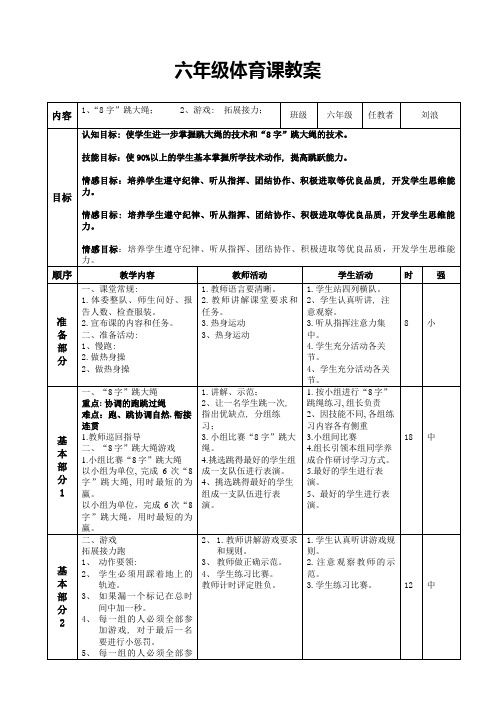 六年级体育课教案(“8”字跳大绳)唐