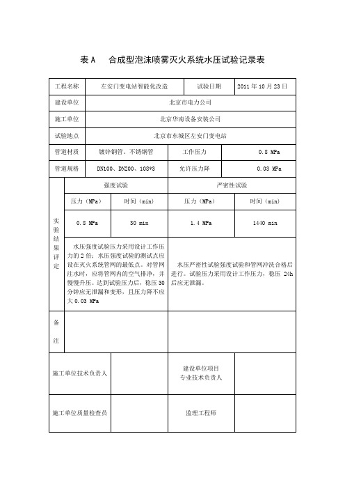 泡沫灭火系统记录表