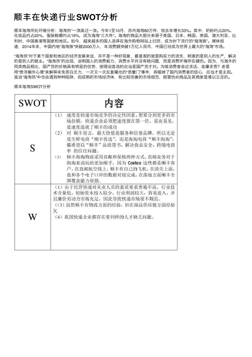 顺丰在快递行业SWOT分析