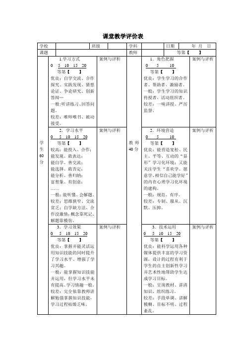 江苏课堂教学评价表