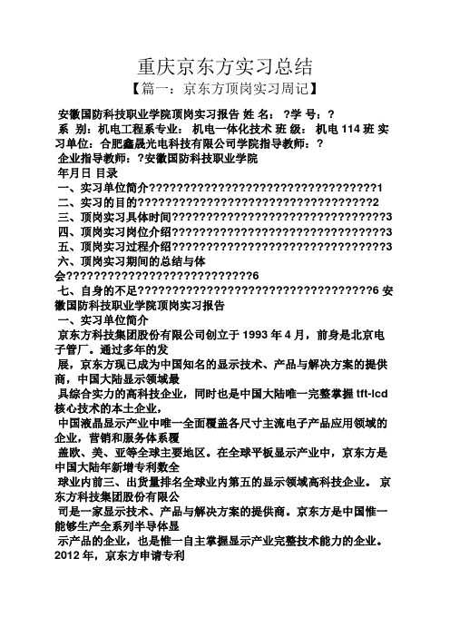 工作总结之重庆京东方实习总结