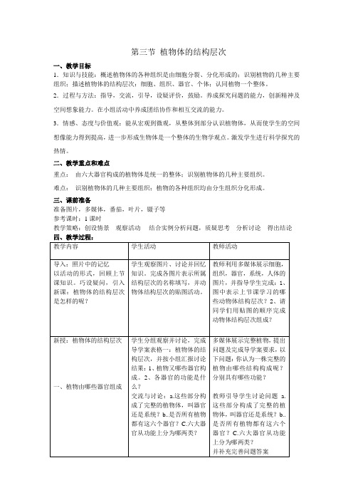 生物人教版七年级上册植物体的结构