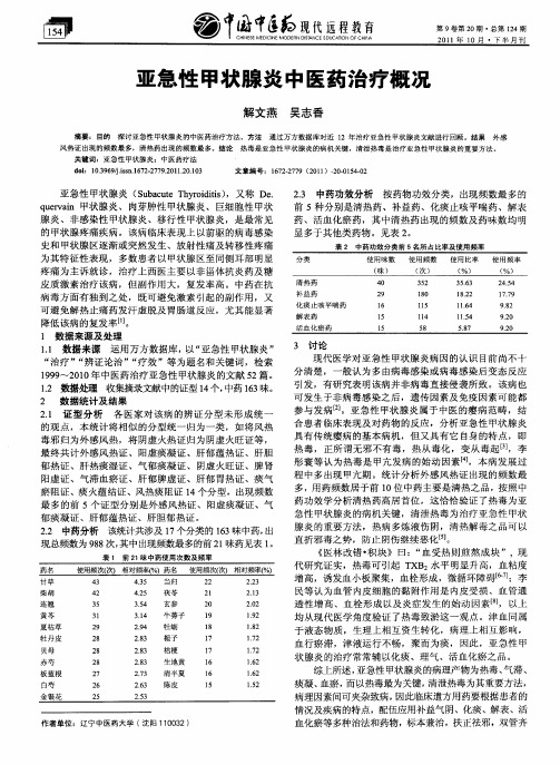 亚急性甲状腺炎中医药治疗概况