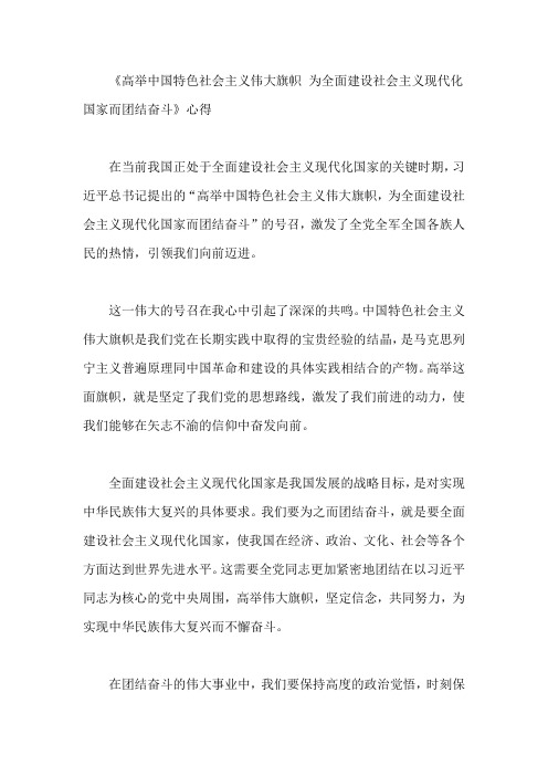 《高举中国特色社会主义伟大旗帜 为全面建设社会主义现代化国家而团结奋斗》 心得