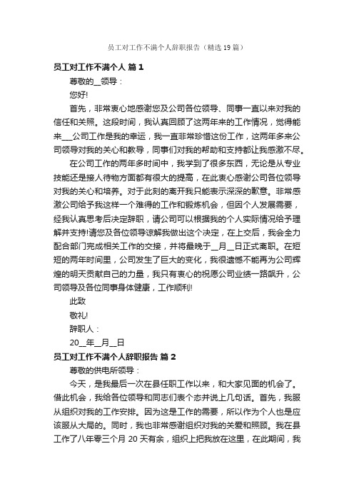 员工对工作不满个人辞职报告（精选19篇）