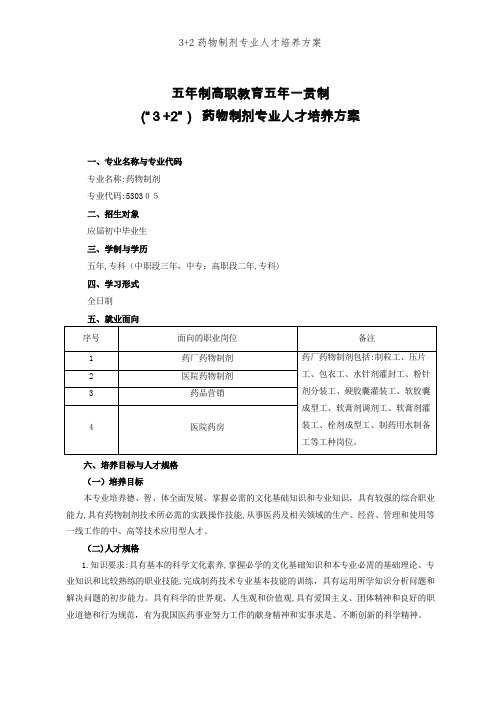 3+2药物制剂专业人才培养方案