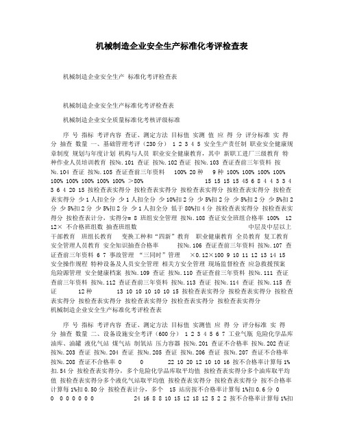 机械制造企业安全生产标准化考评检查表