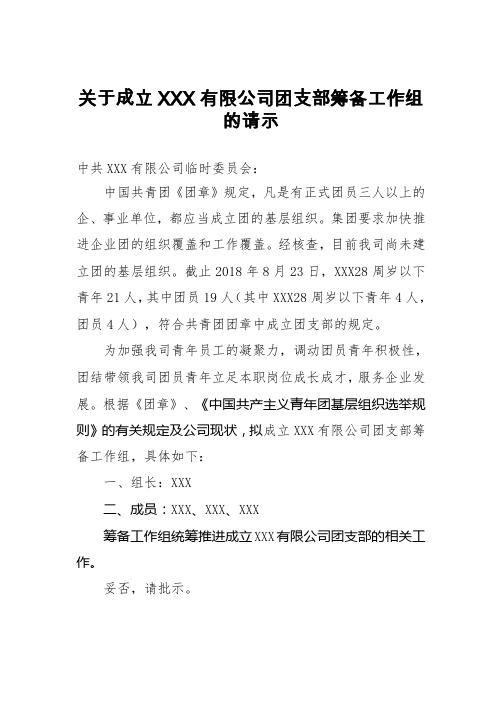 关于成立团支部筹备工作组的请示