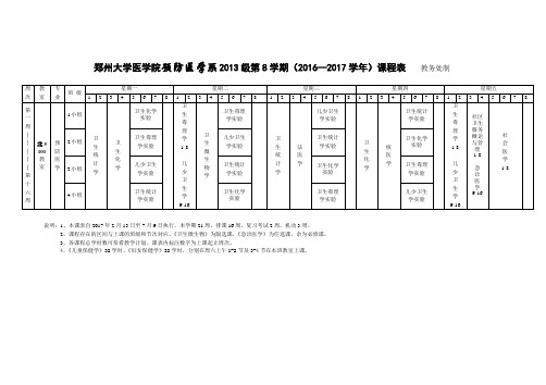 郑州大学医学院预防医学系2013级第8学期(2016—2017学年)课程表.doc