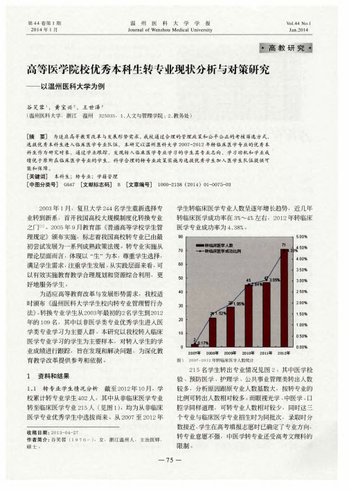 高等医学院校优秀本科生转专业现状分析与对策研究——以温州医科大学为例
