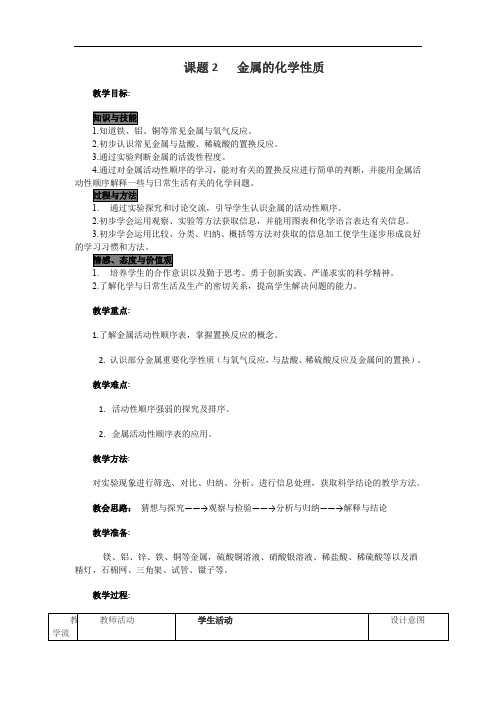 人教版九年级化学下册  金属的化学性质教案