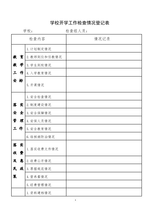 学校开学工作检查情况登记表