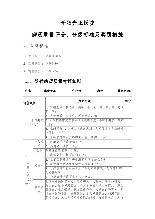 病历质量评分、分级标准AA