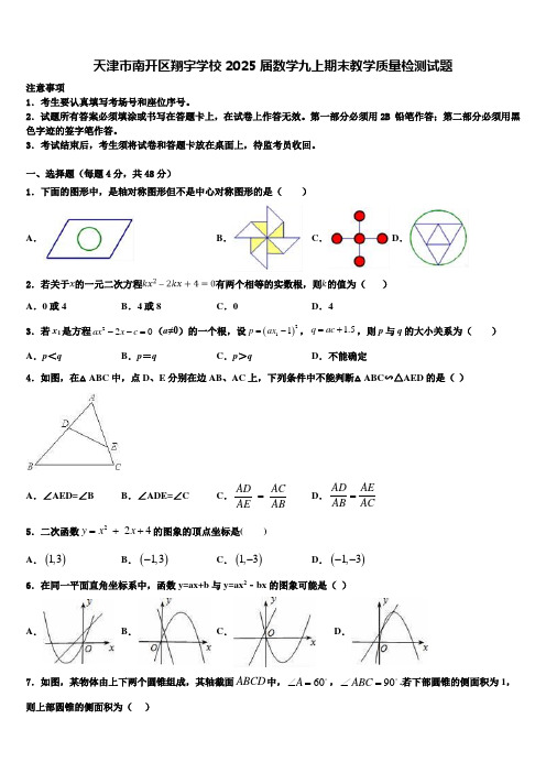 天津市南开区翔宇学校2025届数学九上期末教学质量检测试题含解析