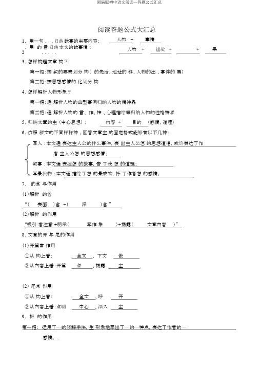 完整版初中语文阅读—答题公式汇总