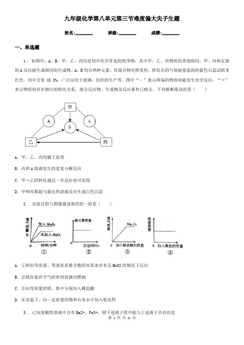 九年级化学第八单元第三节难度偏大尖子生题