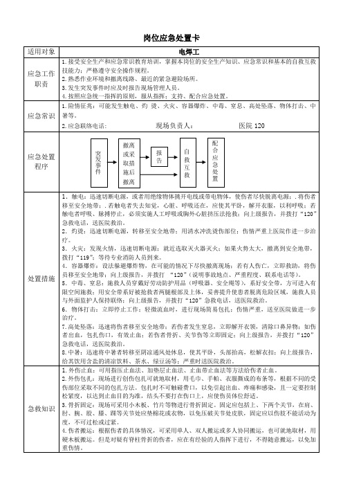 电焊工应急处置卡