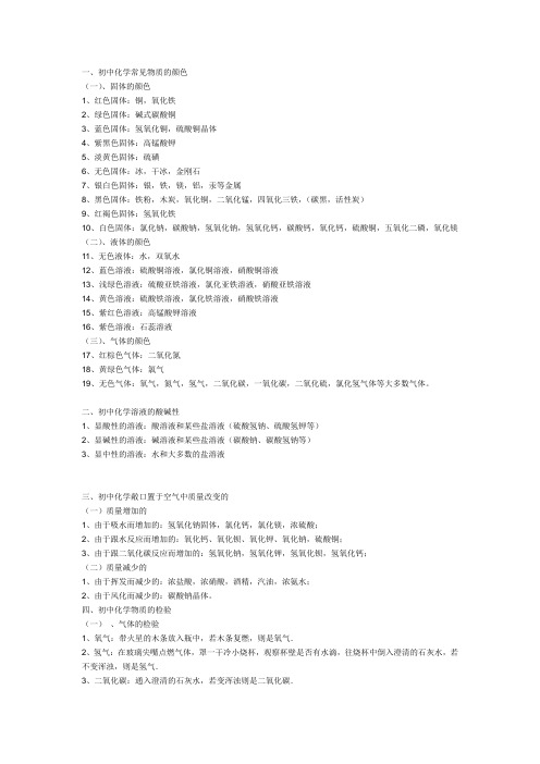 初中化学常见物质名称及应用