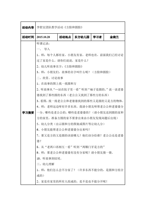 幼儿园教师教师外出学习记录表6篇