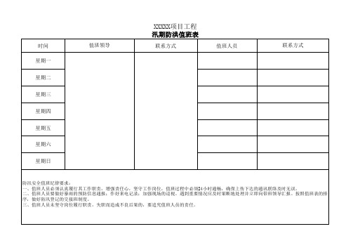 防汛值班表 