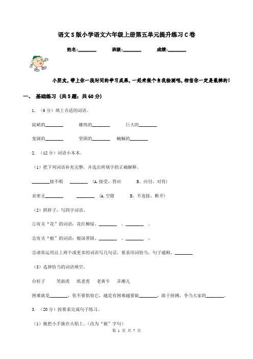 语文S版小学语文六年级上册第五单元提升练习C卷