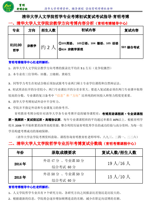 清华大学人文学院哲学宗教学专业历年考博真题复习资料分数线考试内容经验分享-育明考博