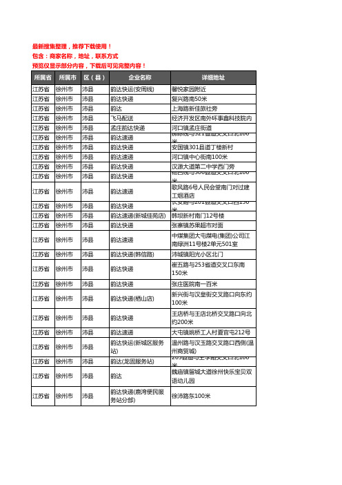 新版江苏省徐州市沛县韵达快递企业公司商家户名录单联系方式地址大全25家