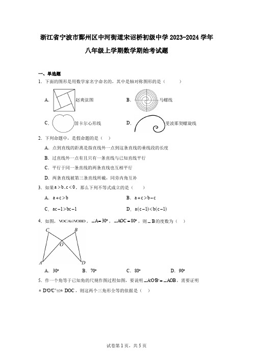 浙江省宁波市鄞州区中河街道宋诏桥初级中学2023-2024学年八年级上学期数学期始考试题