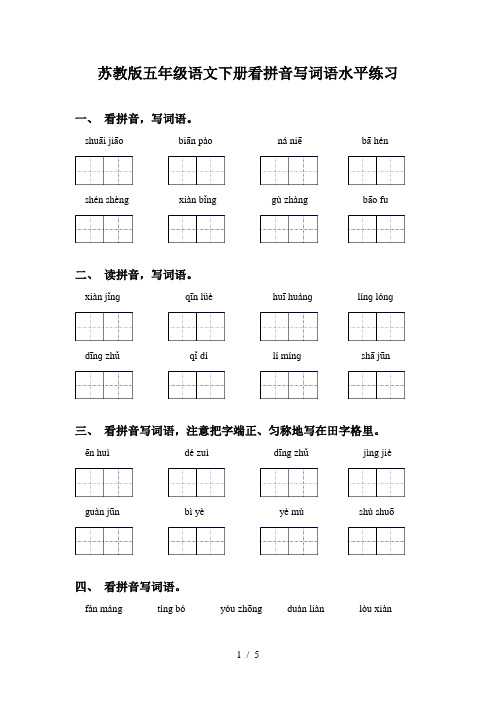 苏教版五年级语文下册看拼音写词语水平练习