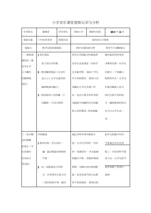 小学音乐课堂观察记录与分析[1]