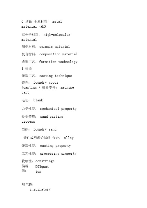 材料成型工艺基础部分(中英文词汇对照)