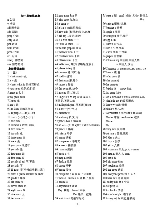 人教版初中英语词汇表（最新最全）