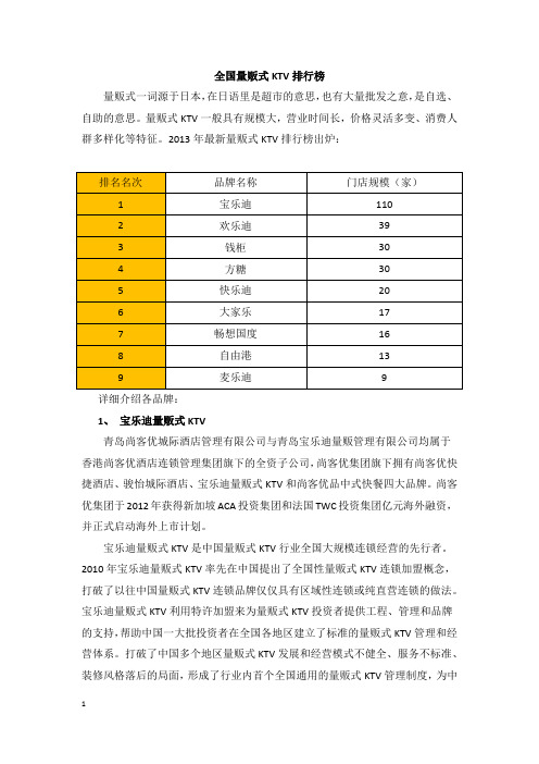 全国量贩式KTV排行榜