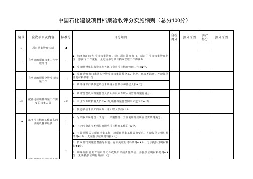 中国石化建设项目档案验收评分实施细则