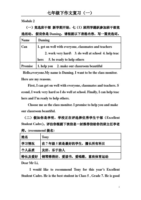 (完整版)外研版英语七年级下作文复习(一)