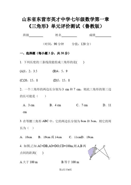 鲁教版(五四制)七年级数学第一章《三角形》单元评价测试