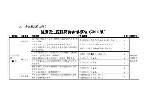 文小编收集文档之健康促进医院评价参考标准