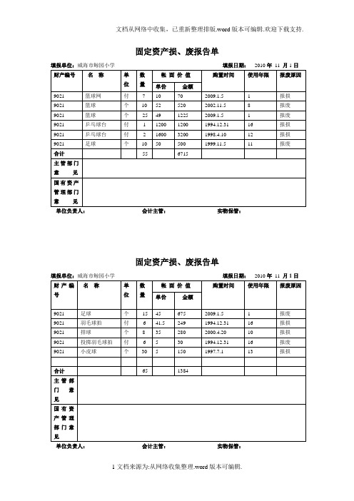 体育器材报损表