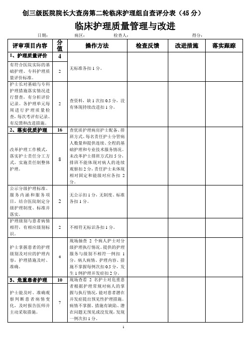 创三级医院院长大查房第二轮临床护理组自查评分