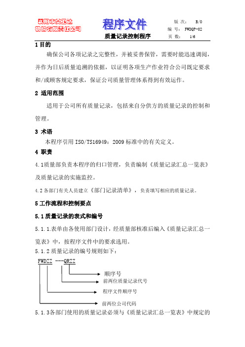 QP-02质量记录控制程序(B版)