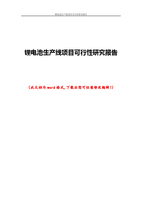 锂电池生产线建设项目可行性研究报告