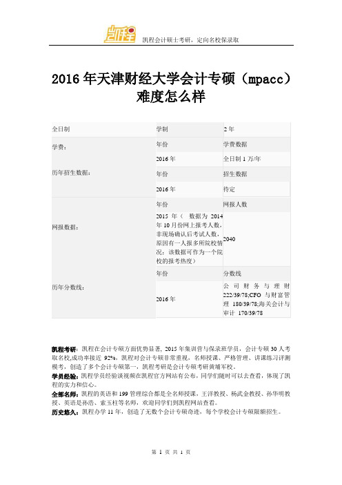 2016年天津财经大学会计专硕(mpacc)难易程度怎么样