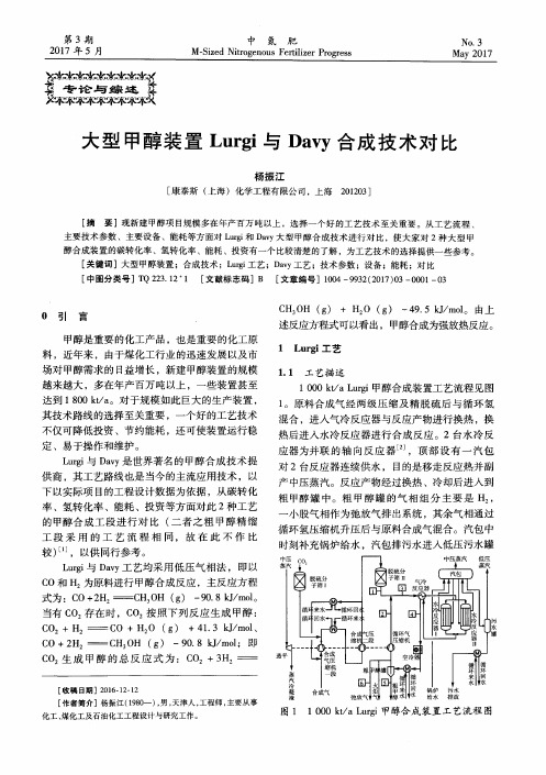 大型甲醇装置Lurgi与Davy合成技术对比