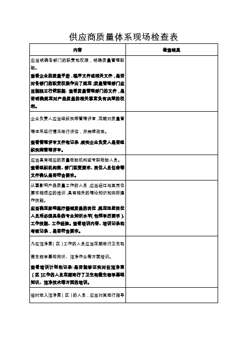 供应商质量体系现场检查表